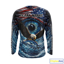 Load image into Gallery viewer, USA Eagle Marlin Fishing Shirt Long Sleeve – Custom Name Patriotic Ocean Eye Design NHT429