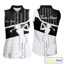 Load image into Gallery viewer, Sleeveless Golf Polo Shirt American Flag Patriotic Golf Shirts Custom Name Golf Gifts For Womens NHT620