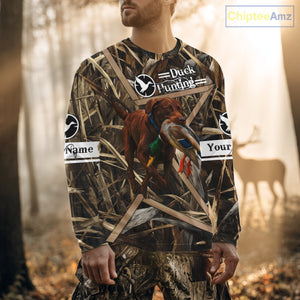 Mallard Duck Hunting Shirts With Dog Chocolate Lab, Personalized Hunting Clothes NHT183