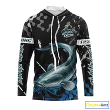 Load image into Gallery viewer, Black Camo Custom Catfish Fishing Shirts Long Sleeve Hooded, Catfish Fishing Jerseys For Men NHT499