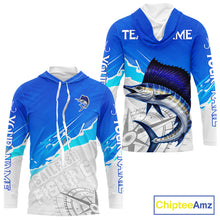 Load image into Gallery viewer, Sailfish Fishing Custom Hooded Fishing Shirts Long Sleeve For Men, Sailfish Saltwater Fishing Shirt NHT644