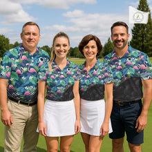 Load image into Gallery viewer, Flamingo Mens Golf Ball Polo Shirts, Colorful Tropical Flamingo Pattern, Tropical Golf Shirt NHT668