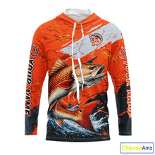 Load image into Gallery viewer, Custom Redfish Fishing Tournament Jerseys, Red Drum Orange Hooded Fishing Shirts Long Sleeve  NHT572