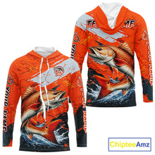 Load image into Gallery viewer, Custom Redfish Fishing Tournament Jerseys, Red Drum Orange Hooded Fishing Shirts Long Sleeve  NHT572