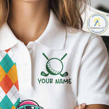 Load image into Gallery viewer, Funny Flamingo Womens Golf Polo Shirts Colorful Argyle Pattern Custom Name, Golf Gifts NBT562