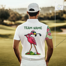 Load image into Gallery viewer, Funny Flamingo Mens Golf Polo Shirts Floral Tropical Leaf Flamingo Custom Name, Golf Gifts NBT564