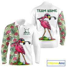 Load image into Gallery viewer, Funny Flamingo Mens Golf Polo Shirts Floral Tropical Leaf Flamingo Custom Name, Golf Gifts NBT564