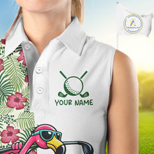 Load image into Gallery viewer, Funny Flamingo Womens Sleeveless Golf Polo Shirts Floral Tropical Leaf Flamingo Custom Name, Golf Gifts NBT564