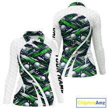 Load image into Gallery viewer, Womens Golf Polo Shirts Custom Black And Green Golf Ball Pattern Golf Attire For Ladies, Golfer Gifts NBT574