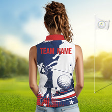 Load image into Gallery viewer, Womens Sleeveless Golf Polo Shirt American Flag Patriotic Custom Name White Golf Shirt, Golf Gift NBT812