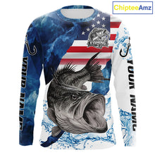 Load image into Gallery viewer, Blue Camo Bass Fishing American Flag Fishing Shirt, Bass Fishing Shirts Long Sleeve NBT458