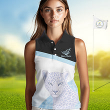 Load image into Gallery viewer, Leopard Womens Sleeveless Golf Polo Shirt Custom Blue Leopard Pattern Team Golf Tops, Golf Gifts NBT591