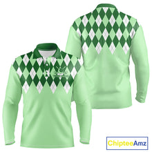 Load image into Gallery viewer, Green Argyle Plaid Pattern Mens Golf Polo Shirt Custom Golf Polo Shirt For Men, Golfing Gifts NBT594