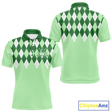 Load image into Gallery viewer, Green Argyle Plaid Pattern Mens Golf Polo Shirt Custom Golf Polo Shirt For Men, Golfing Gifts NBT594