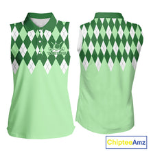 Load image into Gallery viewer, Green Argyle Plaid Pattern Womens Golf Polo Shirt Custom Golf Polo Shirt For Ladies, Golfing Gifts NBT594