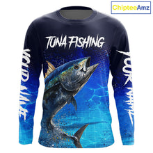 Load image into Gallery viewer, Personalized Blackfin Tuna Long Sleeve Fishing Shirts Saltwater Deep Sea Fish NBT367