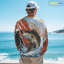 Load image into Gallery viewer, Walleye Fishing Shirts Long Sleeve Orange Camo, Personalized Walleye Fishing Jerseys NBT406