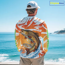 Load image into Gallery viewer, Big Brown Trout Fishing Shirts Long Sleeve Orange Camo Custom Name, Tournament Fishing Jerseys NBT410