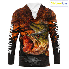 Load image into Gallery viewer, Personalized Big Bass Fishing Jerseys Orange Camo, Bass Fishing Shirt Long Sleeve Hooded NBT416