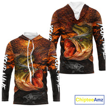 Load image into Gallery viewer, Personalized Big Bass Fishing Jerseys Orange Camo, Bass Fishing Shirt Long Sleeve Hooded NBT416