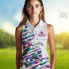 Load image into Gallery viewer, Women Sleeveless Flamingo Golf Polo Shirt, Colorful Tropical Flamingo Pattern, Tropical Golf Shirt NBT477