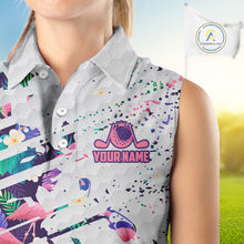 Load image into Gallery viewer, Women Sleeveless Flamingo Golf Polo Shirt, Colorful Tropical Flamingo Pattern, Tropical Golf Shirt NBT477