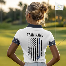 Load image into Gallery viewer, USA Flag Pattern Womens Golf Polo Shirt, Patriotic American Golf Shirt, 4Th Of July Golf Outfit NBT613