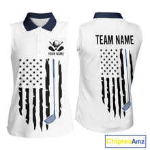 Load image into Gallery viewer, USA Flag Pattern Womens Sleeveless Golf Polo Shirt, Patriotic American Golf Shirt, 4Th Of July Golf Outfit NBT613
