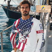 Load image into Gallery viewer, Bass Fishing American Flag Fishing Tournament Shirts, Personalized Bass Long Sleeve Fishing Jerseys NBT485