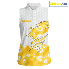 Load image into Gallery viewer, Custom Yellow Summer Pattern Womens Sleeveless Golf Polo Shirts Summer Golf Shirt For Vacation, Golf Team Shirt NBT732