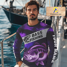 Load image into Gallery viewer, Purple Largemouth Bass Long Sleeve Fishing Shirts, Custom Big Bass Fishing Jerseys NBT379