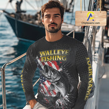 Load image into Gallery viewer, Walleye Custom Made Fishing Shirts, American Flag Walleye Fishing Shirts Long Sleeve NBT430