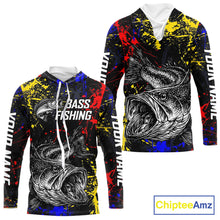 Load image into Gallery viewer, Colorful Paint Tattoo Bass Fishing Shirts Long Sleeve With Hood, Bass Fishing Jerseys NBT431