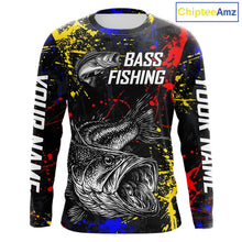 Load image into Gallery viewer, Colorful Paint Tattoo Bass Fishing Shirts Long Sleeve With Hood, Bass Fishing Jerseys NBT431