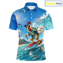 Load image into Gallery viewer, Funny rooster American flag mens golf polo shirt - front view
