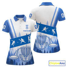 Load image into Gallery viewer, Womens Disc Golf Polo Shirts Blue Camo Custom Name Disc Golf Team Shirts, Disc Golf Gifts NBT653