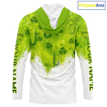 Load image into Gallery viewer, Personalized St Patrick's Day Shirts Fish Hook Long Sleeve Hooded Fishing Shirts, Mens Fishing Outfit NBT386