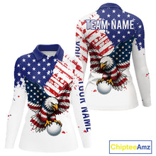 Load image into Gallery viewer, Golf shirt with American flag and eagle design, customizable with 'Team Name' text, on a white background.