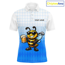 Load image into Gallery viewer, Funny Bee Golf Polo Shirt For Men, Cute Bee With Beer Print Shirt, Sporty Animal Golf Gift|Blue NBT664