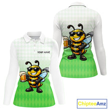 Load image into Gallery viewer, Funny Bee Golf Polo Shirt For Women, Cute Bee With Beer Print Shirt, Sporty Animal Golf Gift|Green NBT665
