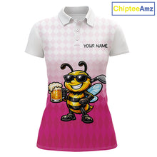 Load image into Gallery viewer, Funny Bee Golf Polo Shirt For Women, Cute Bee With Beer Print Shirt, Sporty Animal Golf Gift|Pink NBT666
