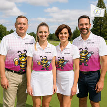 Load image into Gallery viewer, Funny Bee Golf Polo Shirt For Men, Cute Bee With Beer Print Shirt, Sporty Animal Golf Gift|Pink NBT666