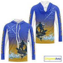 Load image into Gallery viewer, Trout Fishing Shirts Long Sleeve Fisherman Compass Blue And Yellow, Trout Fly Fishing Jerseys NBT389