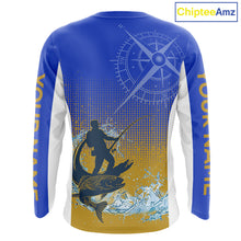 Load image into Gallery viewer, Trout Fishing Shirts Long Sleeve Fisherman Compass Blue And Yellow, Trout Fly Fishing Jerseys NBT389