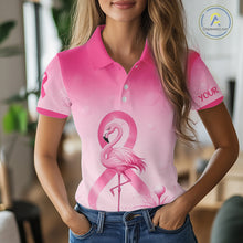 Load image into Gallery viewer, Women wearing pink cancer awareness golf polo at golf course