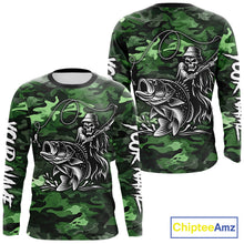Load image into Gallery viewer, Reaper Fishing Largemouth Bass Long Sleeve Fishing Shirts Green Camo, Camo Fishing Shirt NBT392