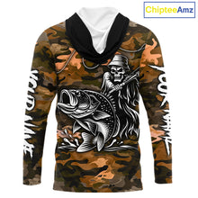 Load image into Gallery viewer, Reaper Fishing Largemouth Bass Long Sleeve Hooded Fishing Shirts Orange Camo, Camo Fishing Shirt NBT393