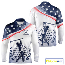 Load image into Gallery viewer, American Flag White Men Golf Polo Shirts Custom Patriotic Mens Golf Top, Golf Gifts NBT547