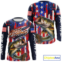 Load image into Gallery viewer, American Flag Bass Fishing Shirts Long Sleeve, Bass Fishing Tournament Shirts, Bass Fishing Shirts NBT432