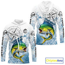 Load image into Gallery viewer, Custom Mahi Mahi Long Sleeve Hooded Fishing Shirts Saltwater Fish, Compass Offshore Tournament Fishing Shirts NBT552
